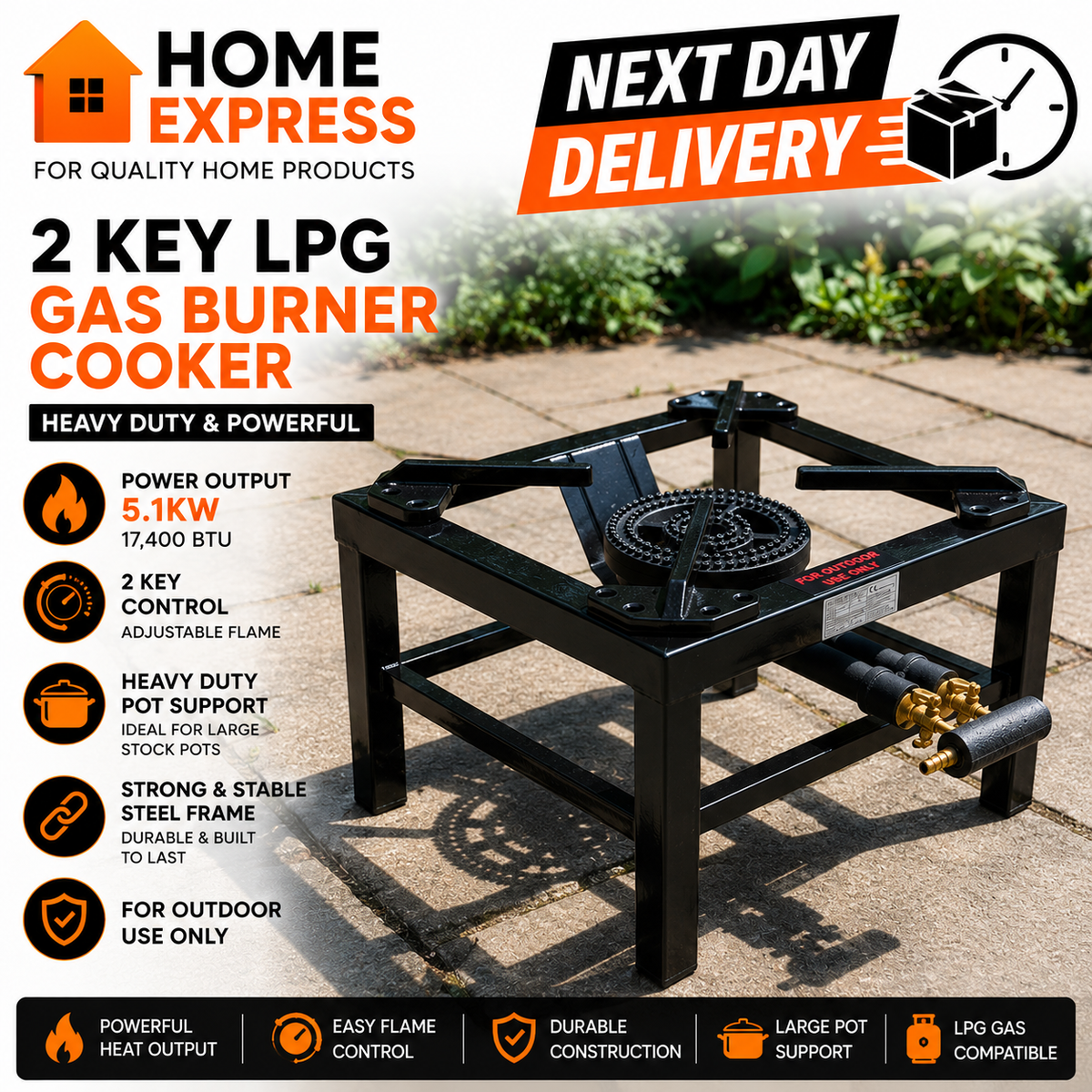 5.1KW 2 KEY HEAVY DUTY CAST IRON LPG GAS COOKER BURNER CATERING OUTDOOR STOVE