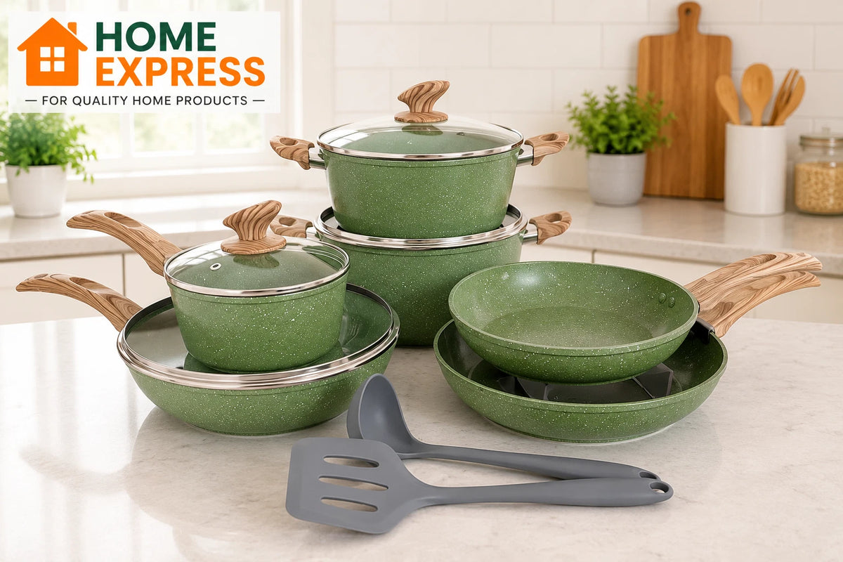 12 Piece Non Stick Cookware Set Induction  Green
