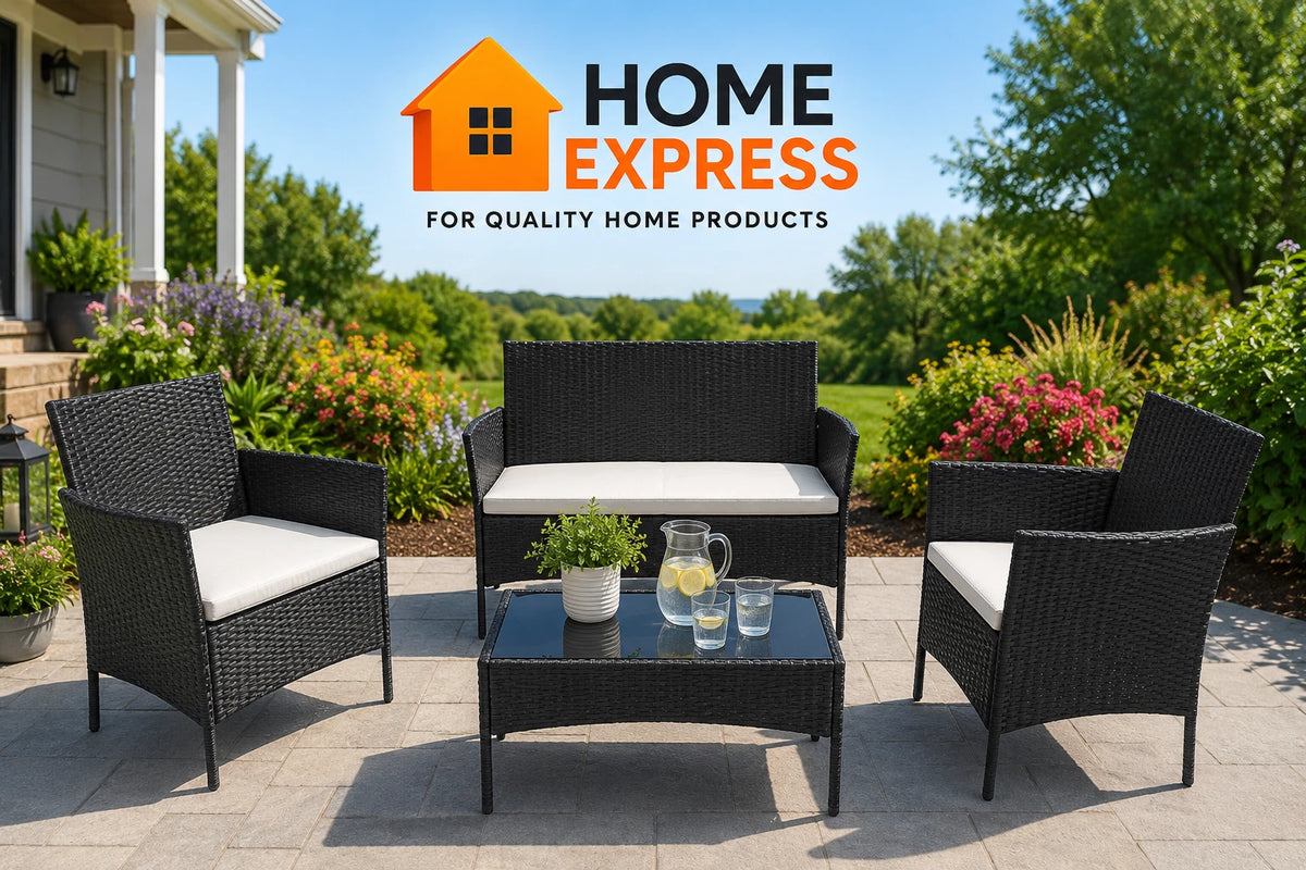 Rattan Sofa Set 4 Piece Garden Furniture Chair Coffee Table Patio Outdoor Black