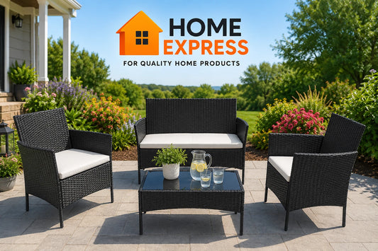 Rattan Sofa Set 4 Piece Garden Furniture Chair Coffee Table Patio Outdoor Black