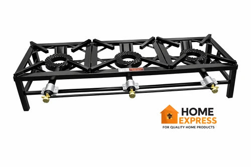 TRIPLE 3 Key Heavy Duty Double Cast Iron LPG Gas Ring Burner Catering Outdoor Black