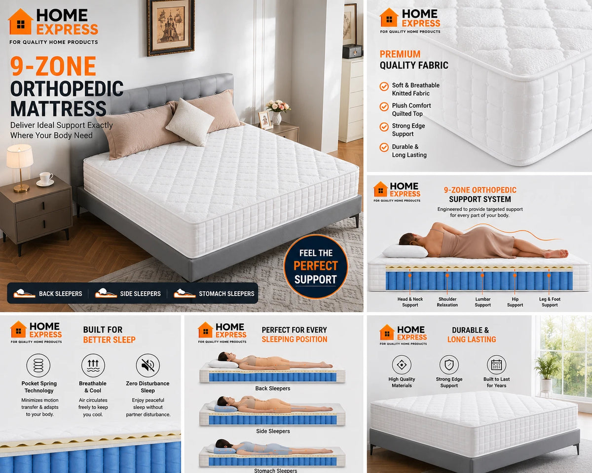 Double Mattress 4FT6 | 10" Memory Foam & Pocket Sprung | 9-Zone Orthopedic
