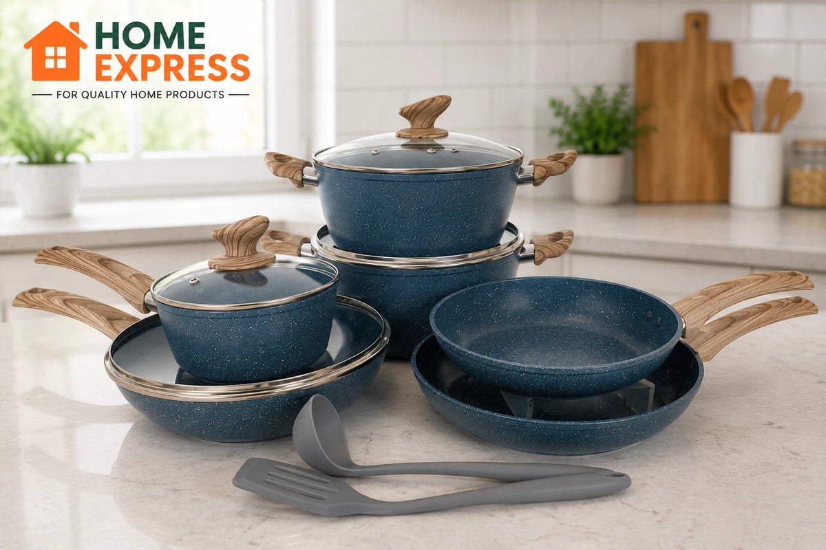 12 Piece Non Stick Cookware Set Induction Blue