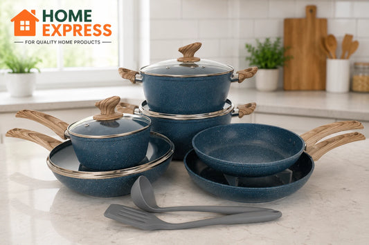 12 Piece Non Stick Cookware Set Induction Blue