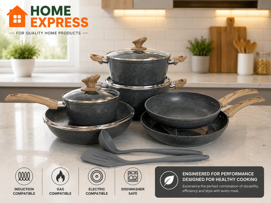 12 Piece Non Stick Cookware Set Induction Grey