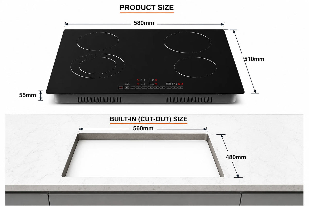 HEME Electric Ceramic Hob 4 Zone , 4 Burner 60CM Touch Control