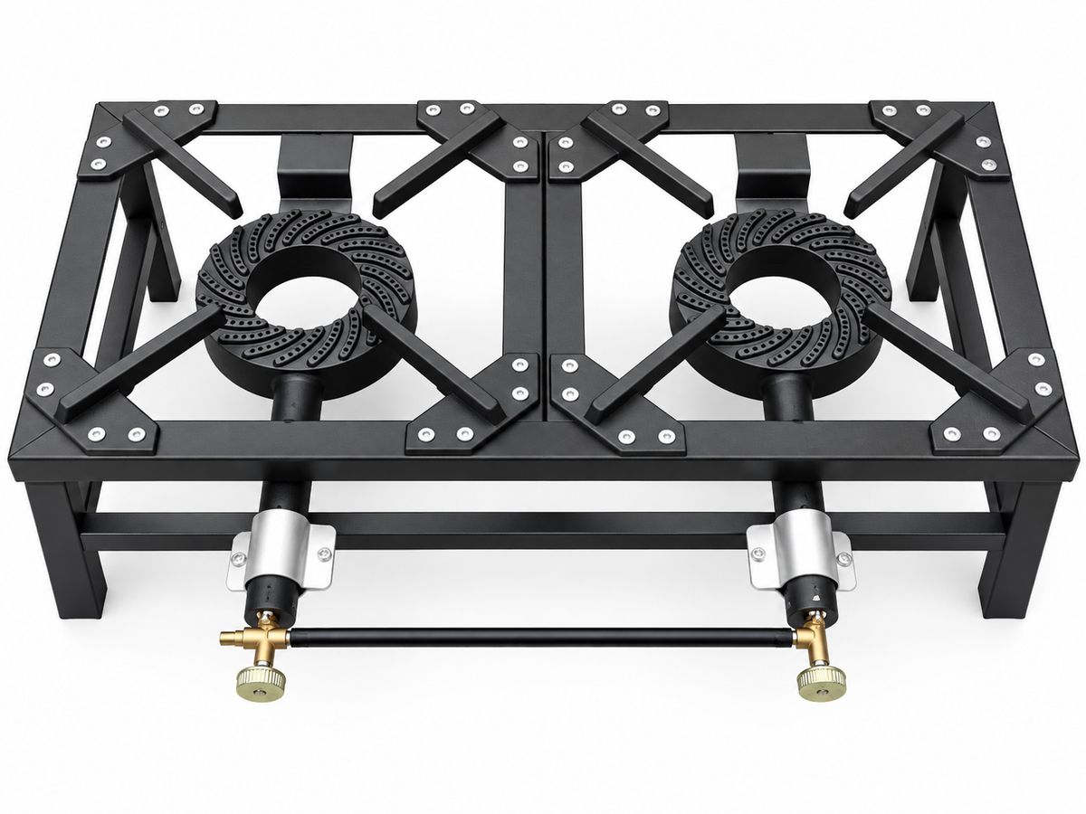 Twin Heavy Duty Double Cast Iron LPG Gas Ring Burner Catering Outdoor