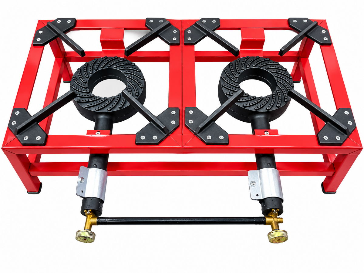 Twin Heavy Duty Double Cast Iron LPG Gas Ring Burner Catering Outdoor Red