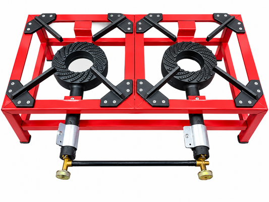 Twin Heavy Duty Double Cast Iron LPG Gas Ring Burner Catering Outdoor Red